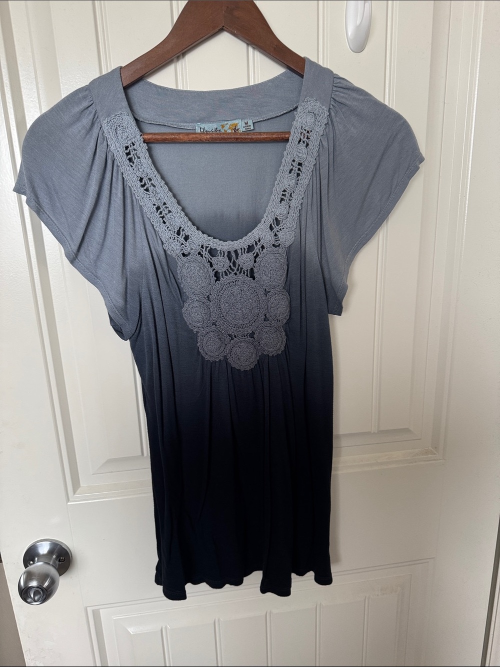 Unity World Wear Gray to Black Ombre Tunic with Crochet Yoke